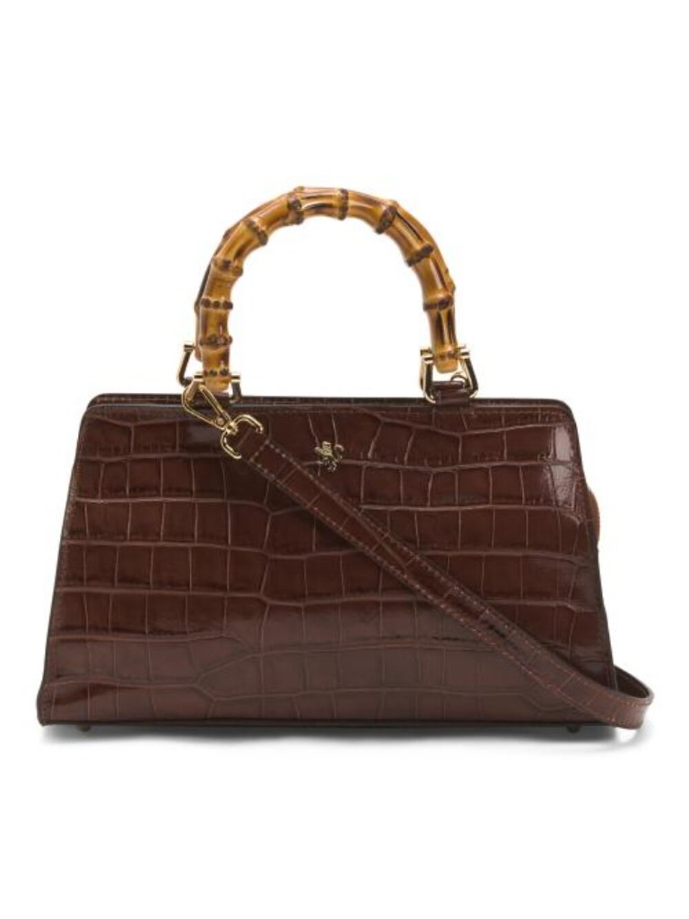 PRATESI Made In Italy Patent Leather Croc Double Entry Satchel With Handle - Picture 6 of 6